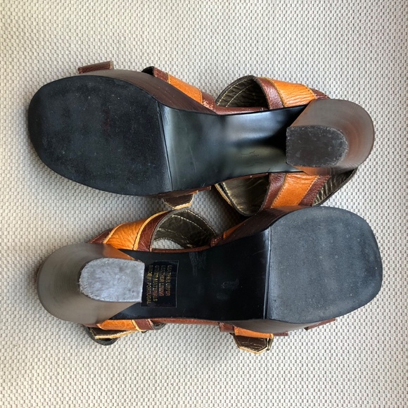 Fluevog Summertimes Aquarius retro platform leather sandals oxblood orange Sz 9 - Picture 5 of 8
